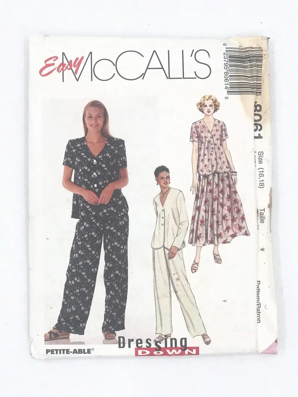 Vintage Pattern Sewing Crafts Hobby McCall’s 8061 Large 16-18 Pajamas 1990s